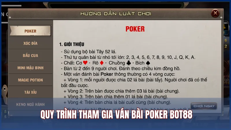 Quy trình tham gia ván bài Poker trên Bot88 đơn giản